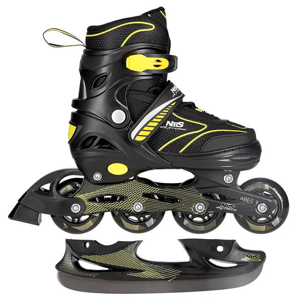 NH11812 A 2w1 BLACK/YELLOW ROZM. M(35-38) ŁYŻWOROLKI Z WYM. PŁ. HOKEJOWĄ NILS EXTREME